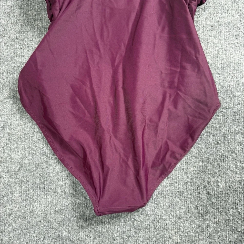 Plum Purple Ruffle One Piece Swimsuit Ruched Tummy‎ Control V-Neck Bathing Suit